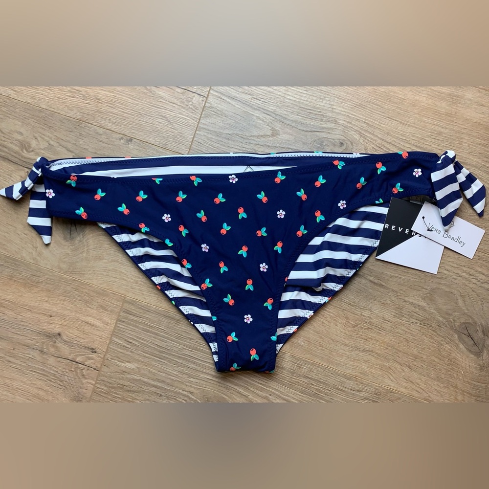 Vera Bradley Cabana Stripe Printed Reversible Ella Side Tie Bikini Bottoms
